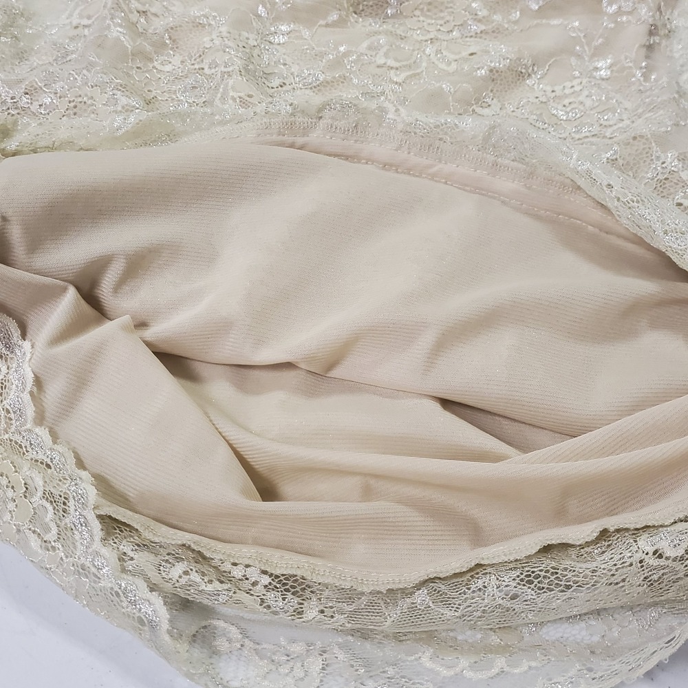 Ice Womens Lace Overly Fairy Ethereal Angelcore Top Size XL Cream Metallic Drape - Picture 8 of 10